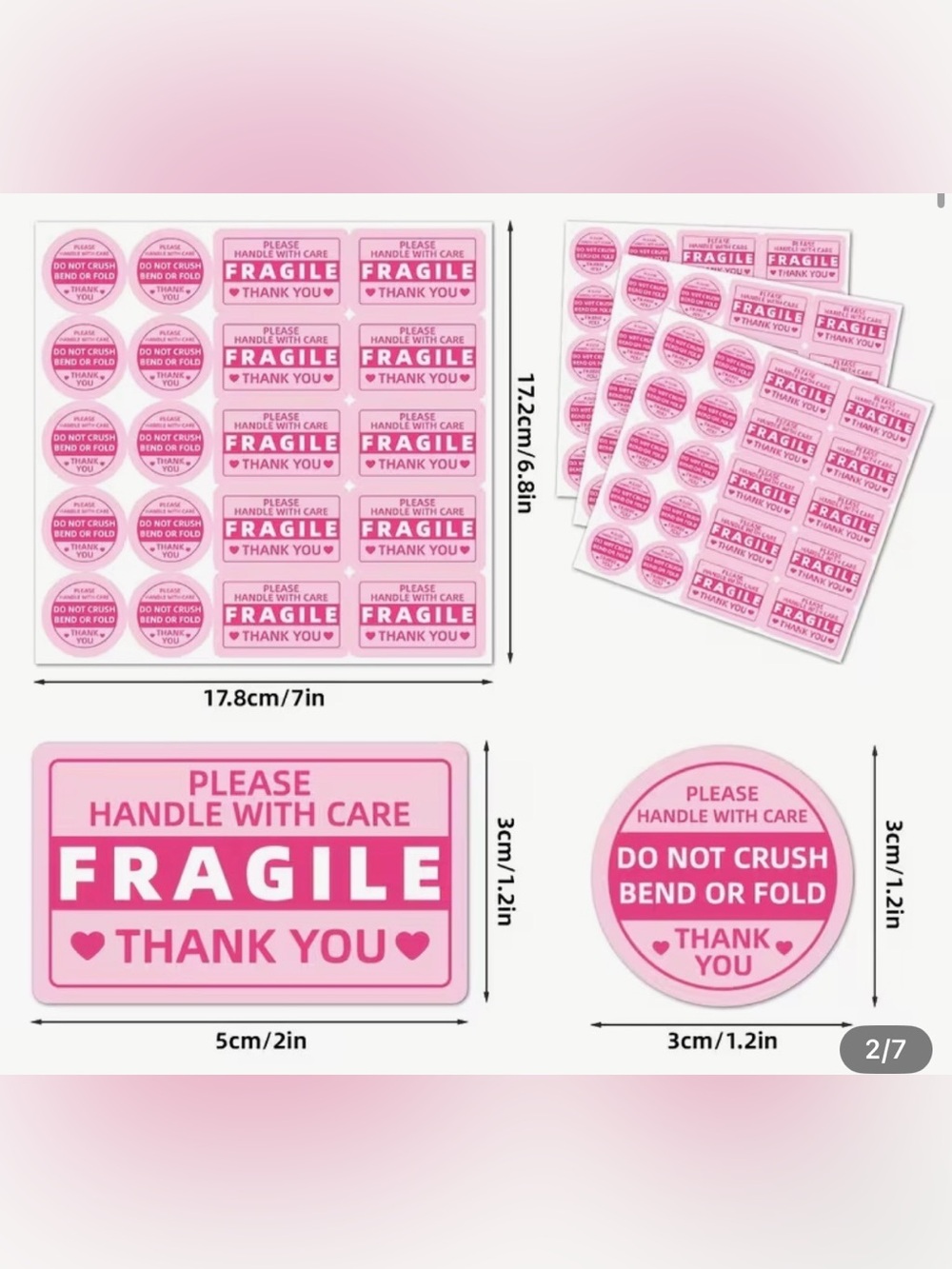 Fragile Stickers - Pink Handle With Care Labels (100 Pack) - Picture 2 of 3